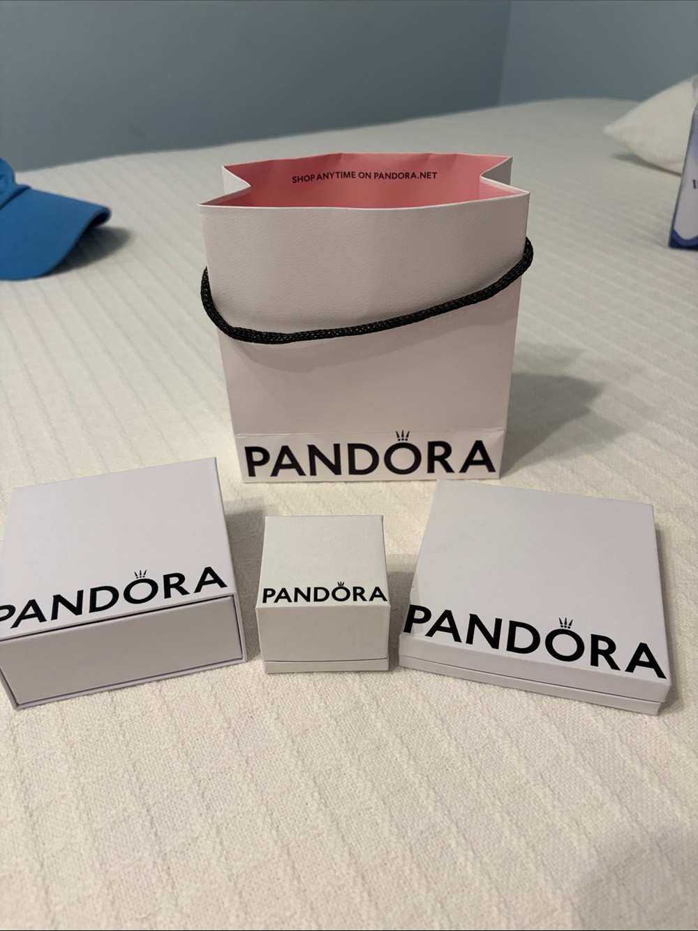 Pandora White Boxes with Pink-Interior Gift Bag
